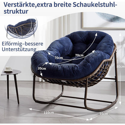 2x Schaukelstuhl-Set Blau - Bequemer Papasan Sessel für Terrasse