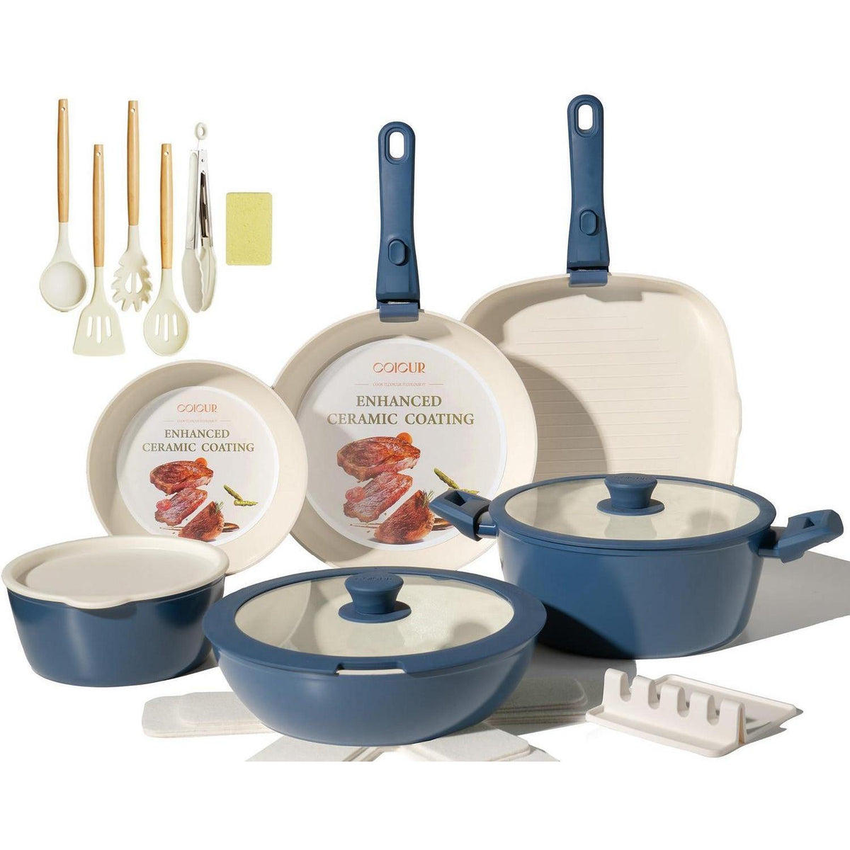 23-teiliges Keramik Topfset Antihaft Marineblau – Kochgeschirr Set