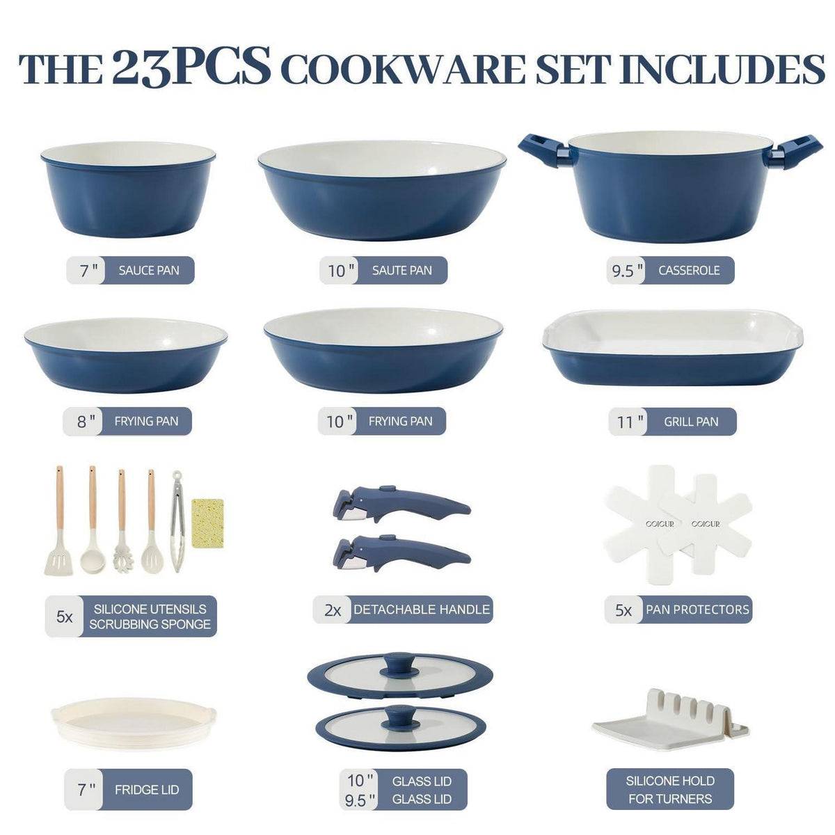 23-teiliges Keramik Topfset Antihaft Marineblau – Kochgeschirr Set