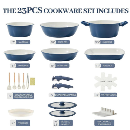 23-teiliges Keramik Topfset Antihaft Marineblau – Kochgeschirr Set