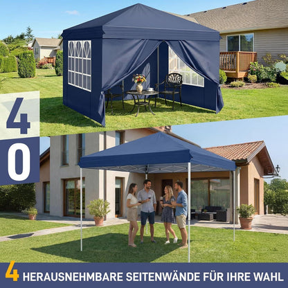 3x3m Faltpavillon mit Seitenwänden – Wasserdicht & UV-Schutz