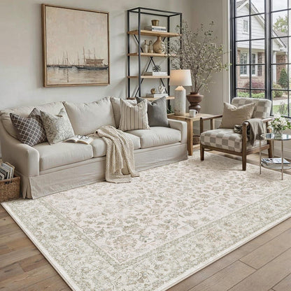 Creme Teppich Wohnzimmer 160x230cm – Waschbar & Rutschfest