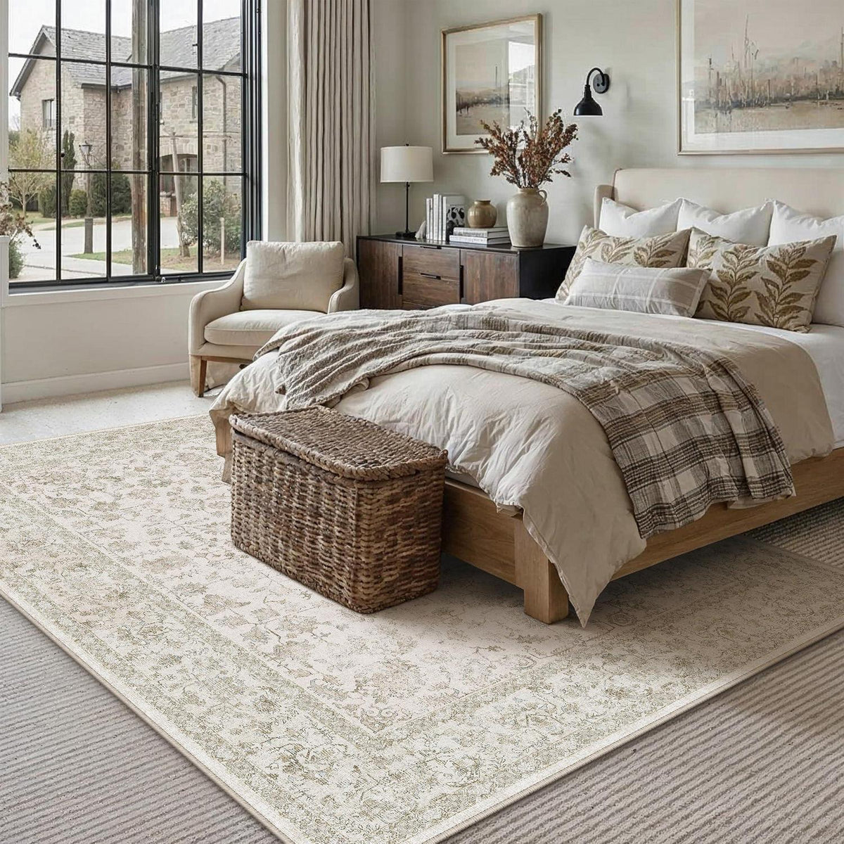 Creme Teppich Wohnzimmer 160x230cm – Waschbar & Rutschfest
