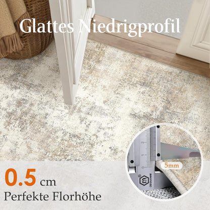 Waschbarer Teppich Wohnzimmer 240x300cm Beige Braun Abstrakt