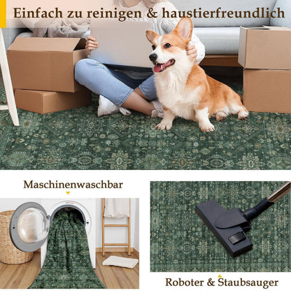 Vintage Teppich Grün 200x300cm - Rechteckiger Wohnzimmerteppich