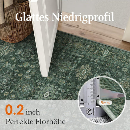 Vintage Teppich Grün 200x300cm - Rechteckiger Wohnzimmerteppich