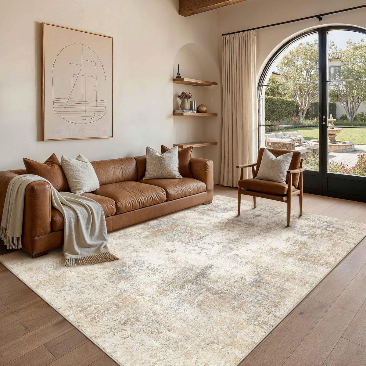 Waschbarer Teppich Wohnzimmer 160x230cm Beige & Braun Abstrakt