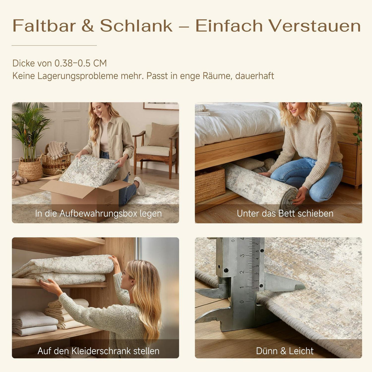 Waschbarer Teppich Wohnzimmer 160x230cm Beige & Braun Abstrakt