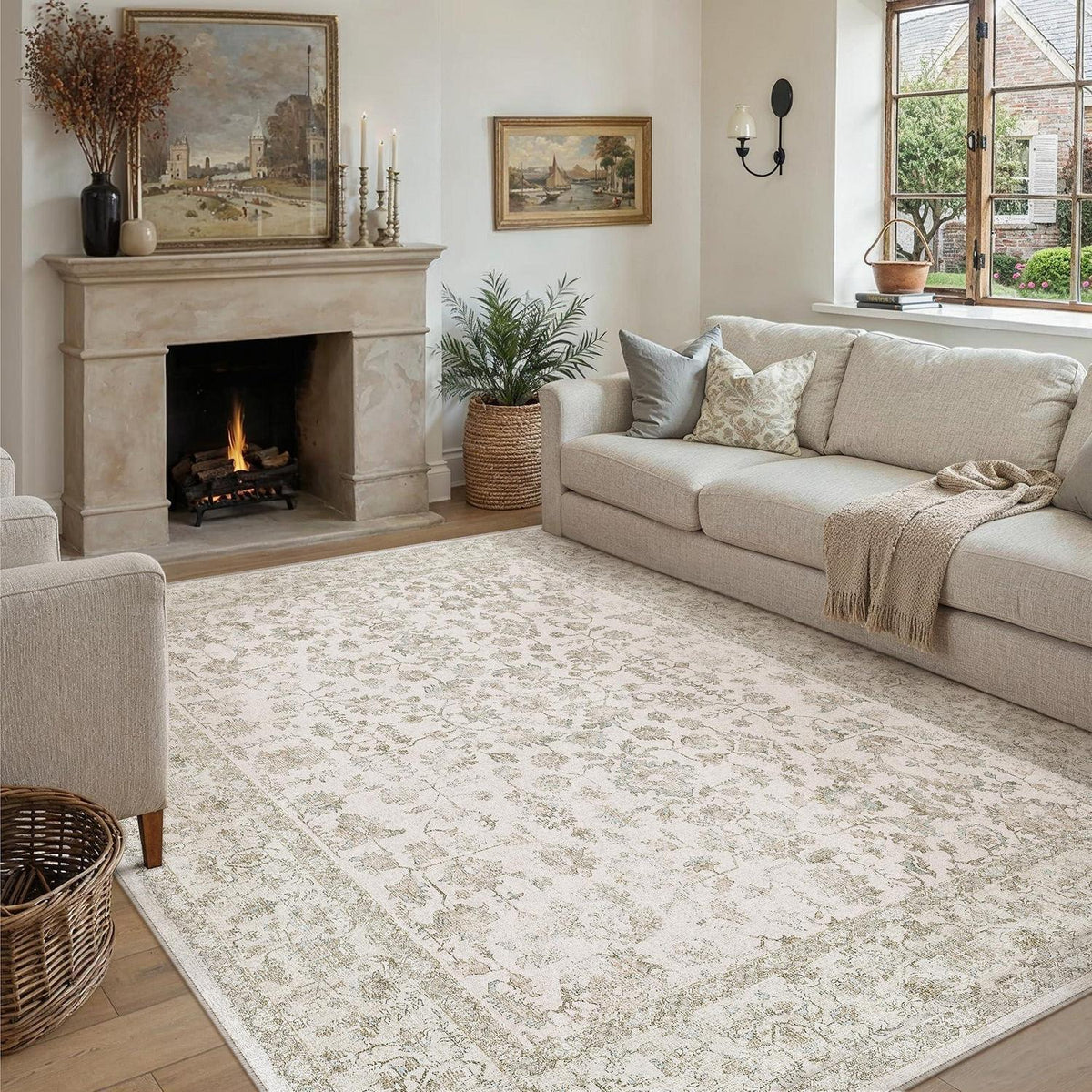 Creme Teppich Wohnzimmer 240x300cm – Waschbar & Rutschfest