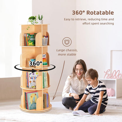Drehbares Bücherregal Holz 4 Etagen – Eckregal 360°