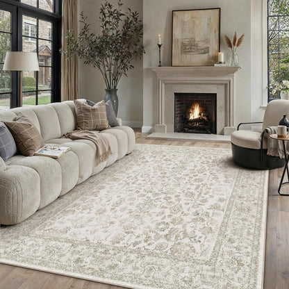 Creme Teppich Wohnzimmer 200x300cm – Waschbar & Rutschfest