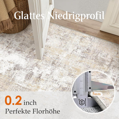 Läufer Beige Grau Abstrakt Waschbar 80x300cm