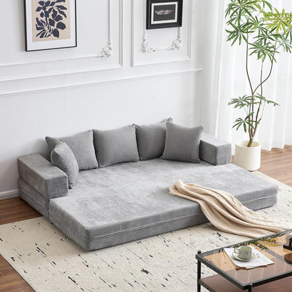 Schlafsofa 200x140cm mit 5 Kissen – Grau, Bequem & Flexibel