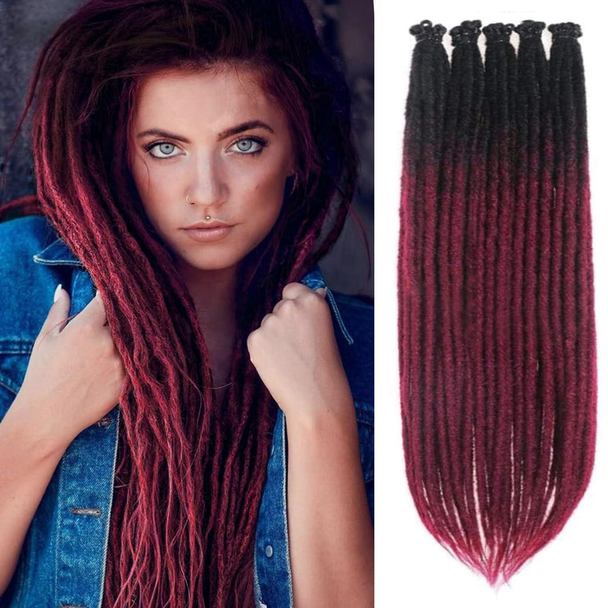 24 Zoll Dreadlock Extensions – Handgefertigte Locs Schwarz-Rot