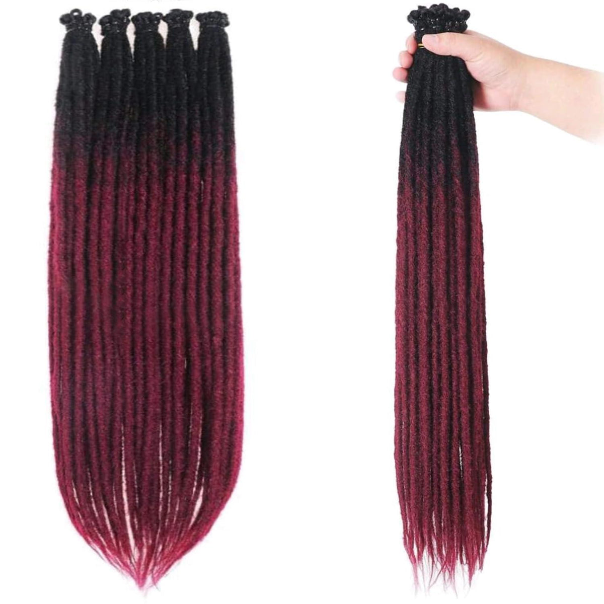 24 Zoll Dreadlock Extensions – Handgefertigte Locs Schwarz-Rot