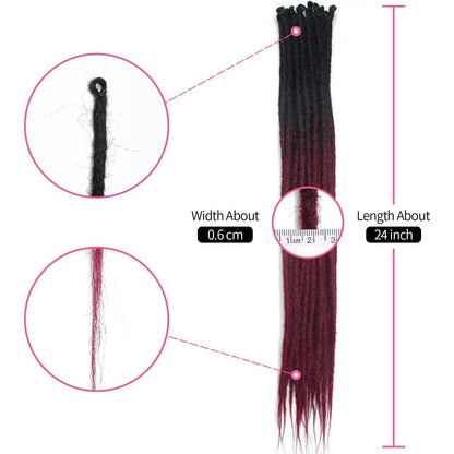 24 Zoll Dreadlock Extensions – Handgefertigte Locs Schwarz-Rot