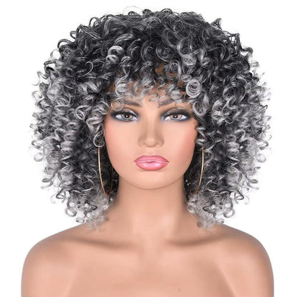 Lockige Perücke Afro Kinky Schwarz-Grau 14 Zoll