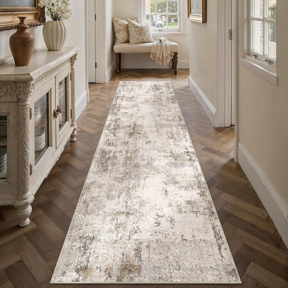 Läufer Teppich Braun Grau 80x400cm – Waschbar & Rutschfest