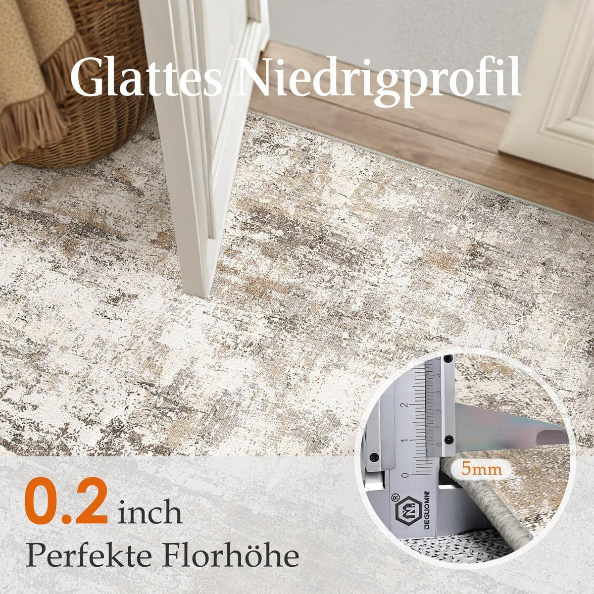 Läufer Teppich Braun Grau 80x400cm – Waschbar & Rutschfest