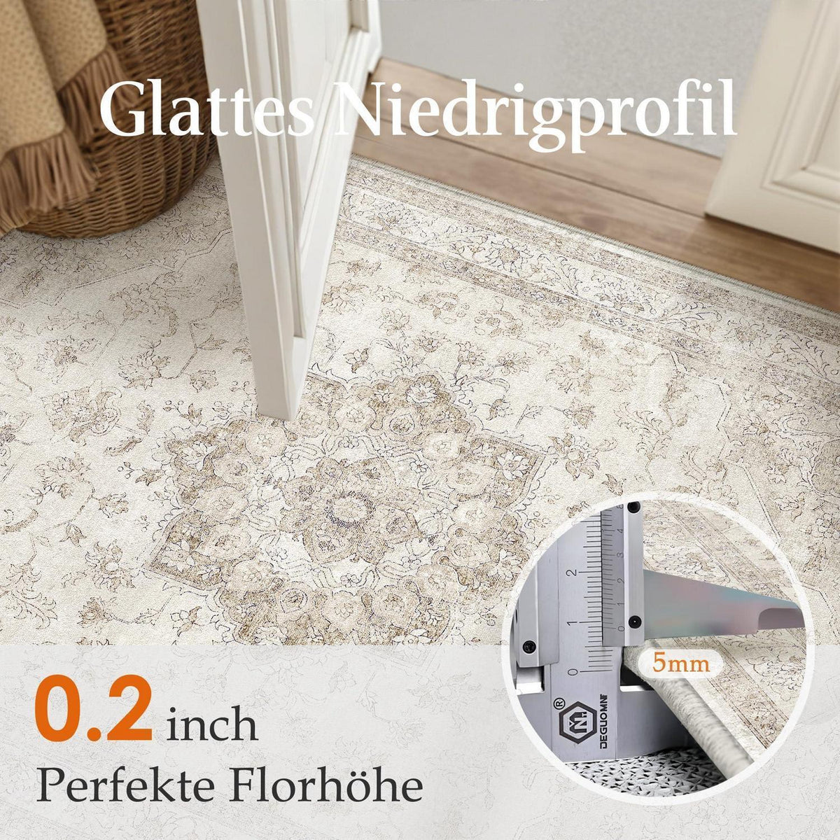 Vintage Läufer Beige 80x400cm – Waschbarer Flurteppich