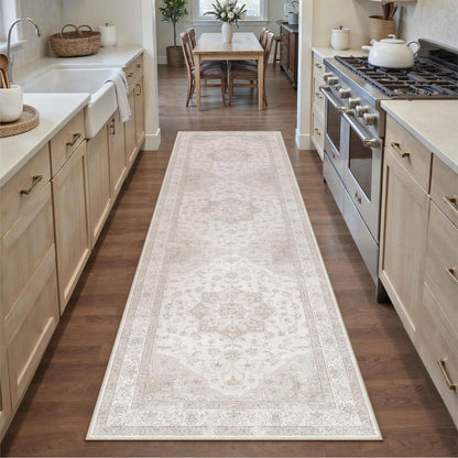 Vintage Läufer Beige 80x400cm – Waschbarer Flurteppich