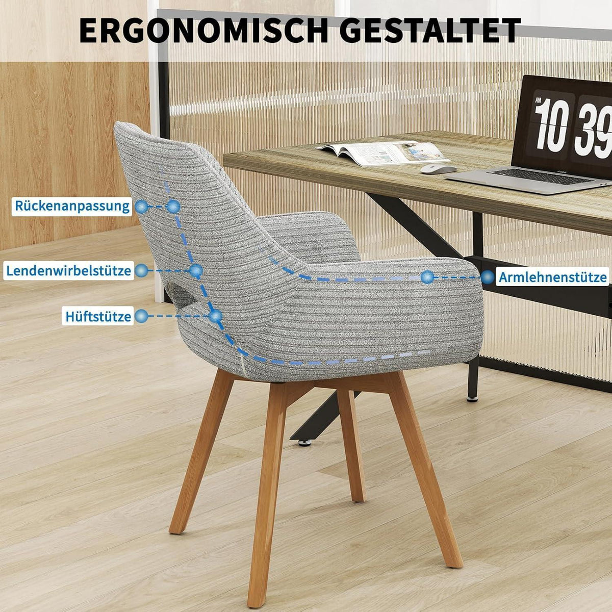 360° Drehbarer Esszimmerstuhl mit Armlehnen, Grau