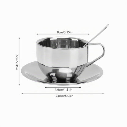 Edelstahl Kaffeetassen Set 180ml – 4er Set mit Löffel & Untertasse