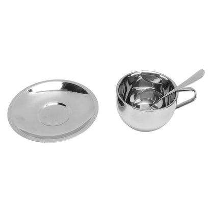 Edelstahl Kaffeetassen Set 180ml – 4er Set mit Löffel & Untertasse