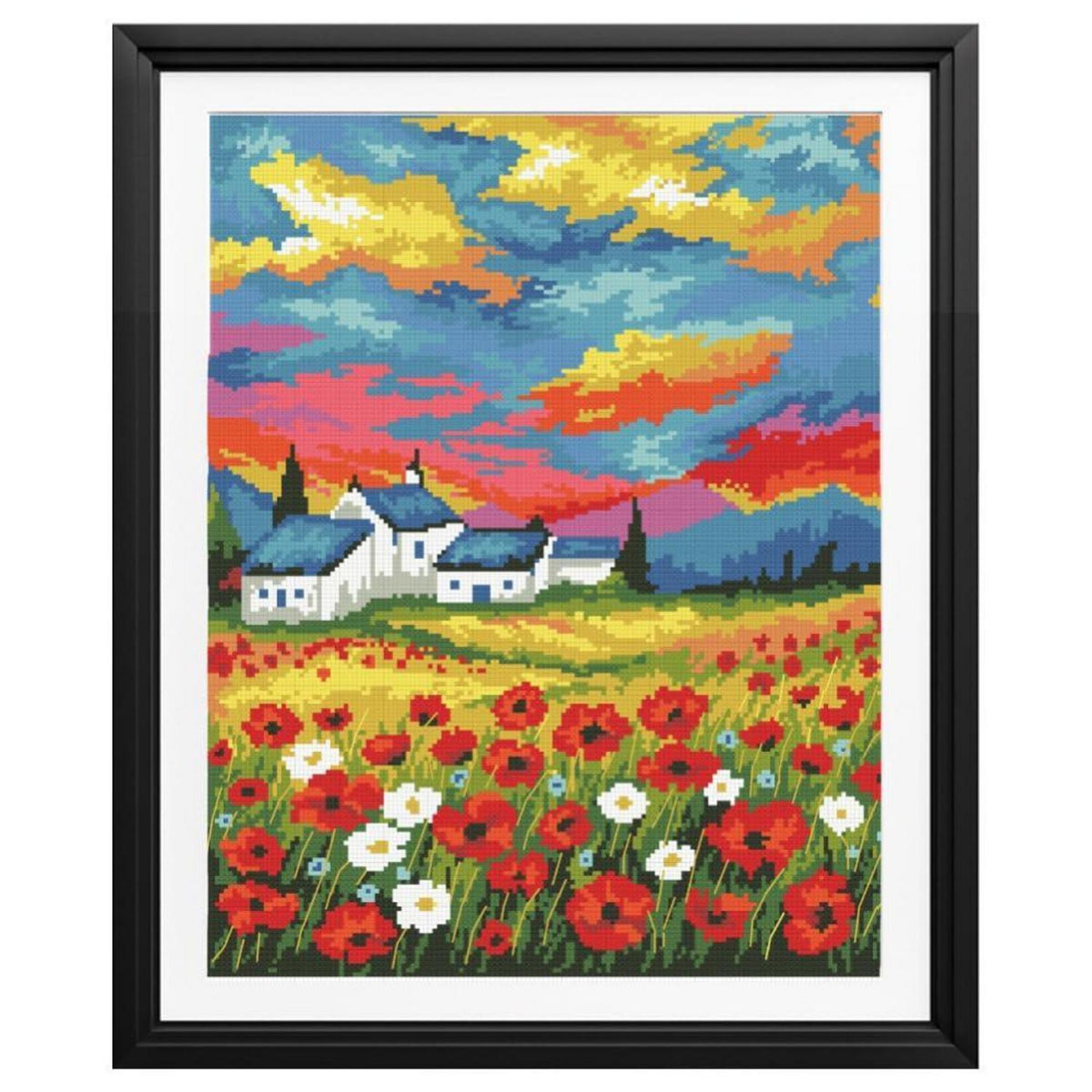 Kreuzstich Set Blumenmotiv 40x50cm – Vorgedruckt für Anfänger