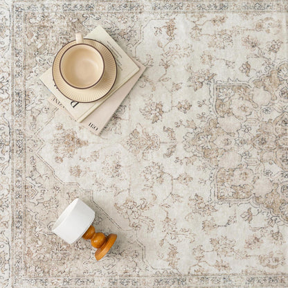 Vintage Läufer Beige 80x300cm – Waschbarer Flurteppich
