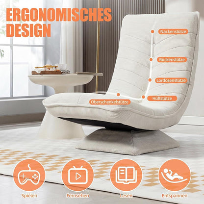 Verstellbarer Bodenstuhl Relaxsessel Beige – 360° Drehbar & Klappbar