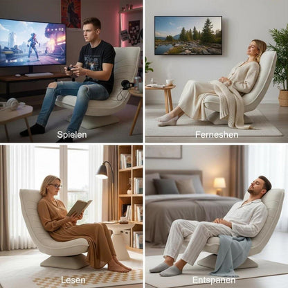 Verstellbarer Bodenstuhl Relaxsessel Beige – 360° Drehbar & Klappbar