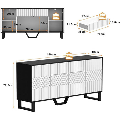 Weißes Sideboard mit Schublade & 4 Türen – 160x40x77.5cm