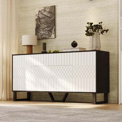 Weißes Sideboard mit Schublade & 4 Türen – 160x40x77.5cm