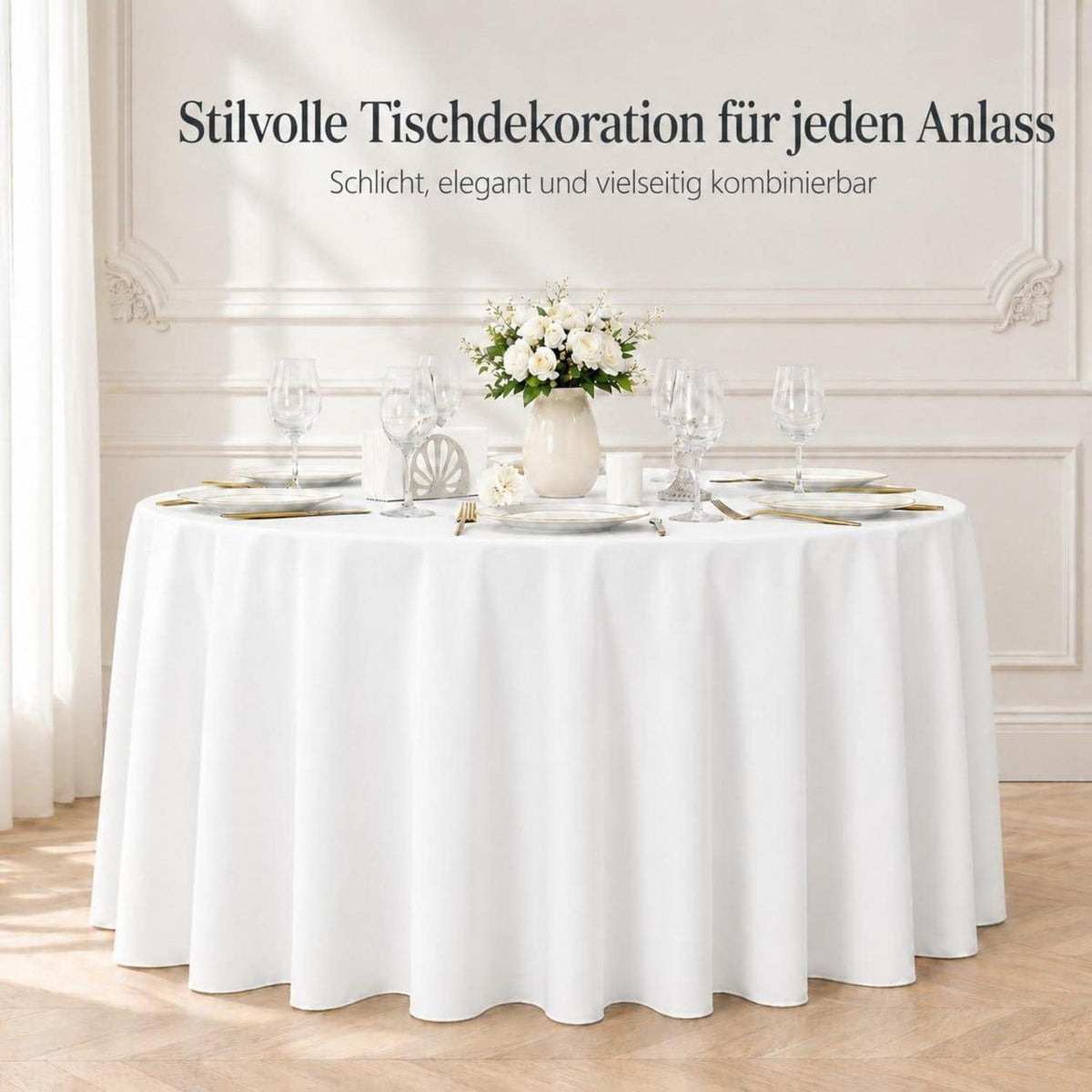 Runde Tischdecken Set 6er, Weiß, 305 cm – Waschbar & Fleckenabweisend
