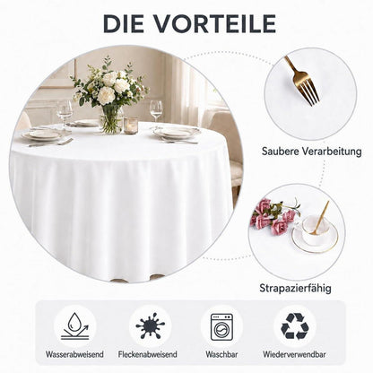 Runde Tischdecken Set 6er, Weiß, 305 cm – Waschbar & Fleckenabweisend