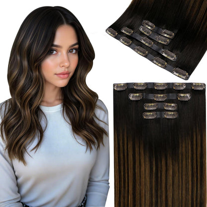 Echthaar Clip-In Extensions Braun Ombre 50cm - 4er Set