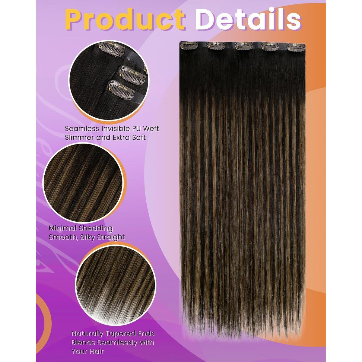 Echthaar Clip-In Extensions Braun Ombre 50cm - 4er Set