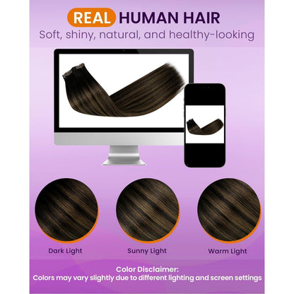 Echthaar Clip-In Extensions Braun Ombre 50cm - 4er Set