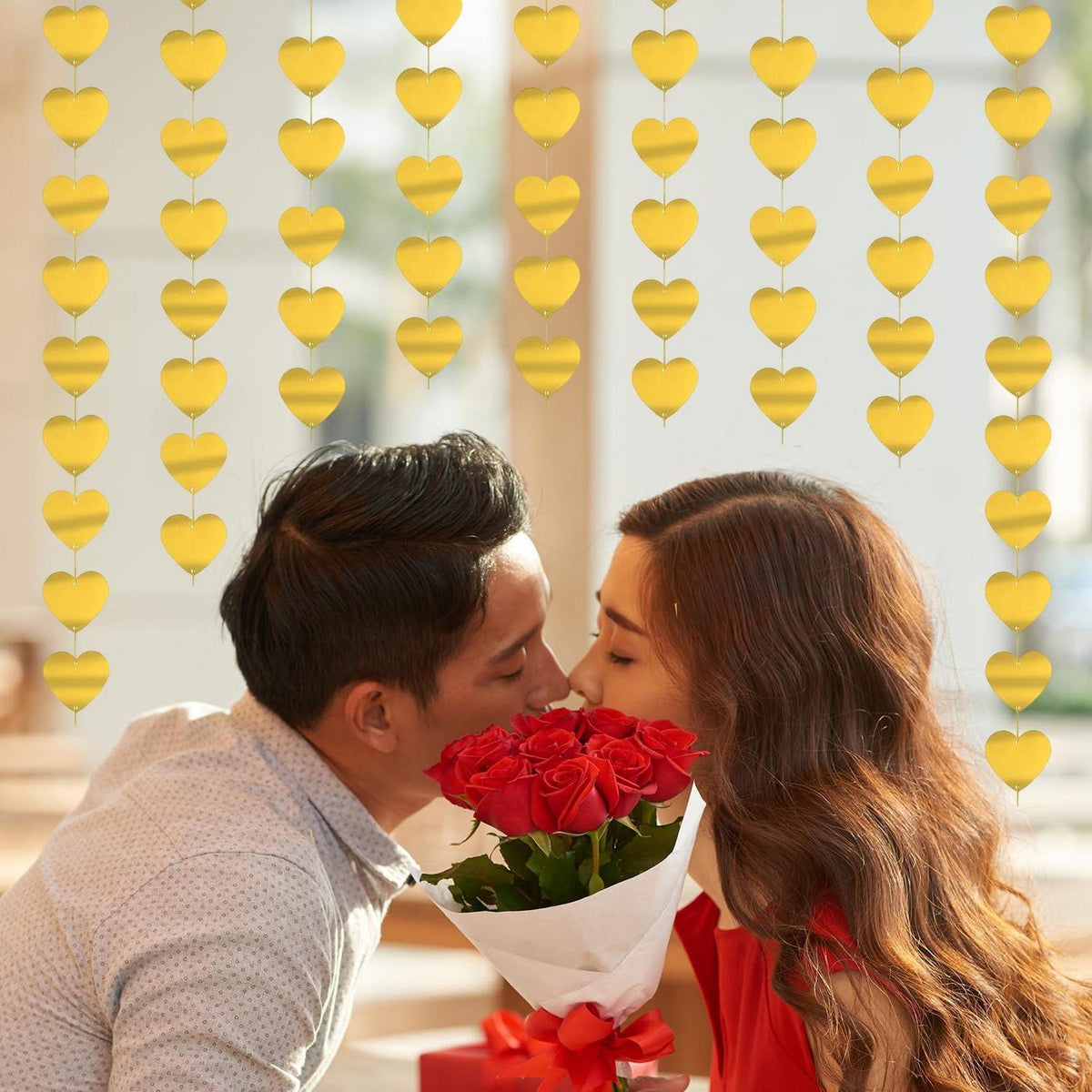 Goldene Herz Girlande 4m – Romantische Dekoration für Hochzeit & Party