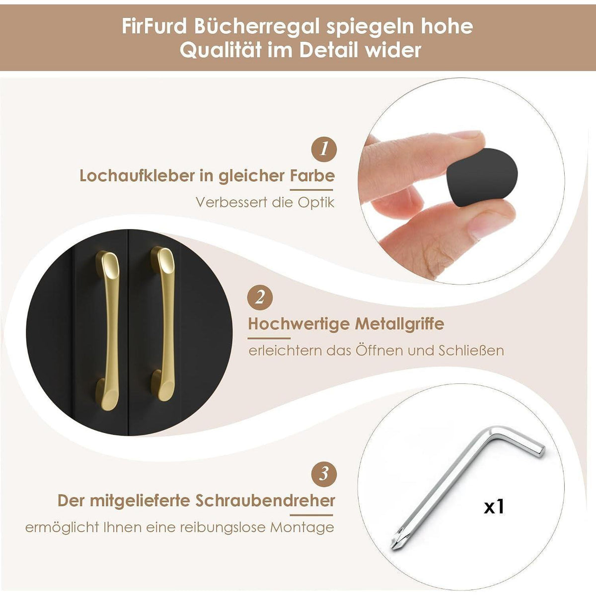 Hochschrank mit Türen & 15 Fächern – Bücherregal 209 cm