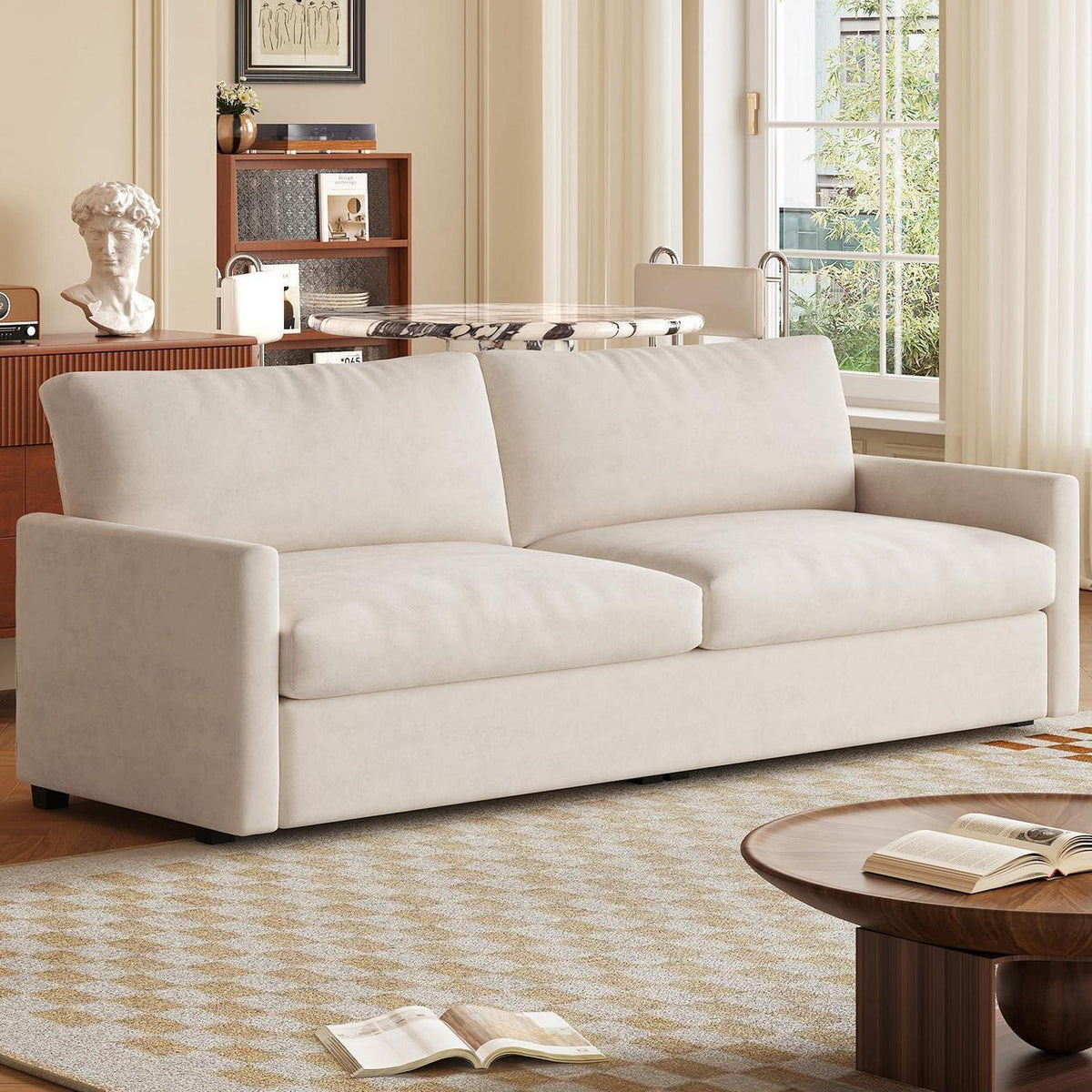 3-Sitzer Stoffsofa Cremeweiß – Modernes Wohnzimmer Sofa