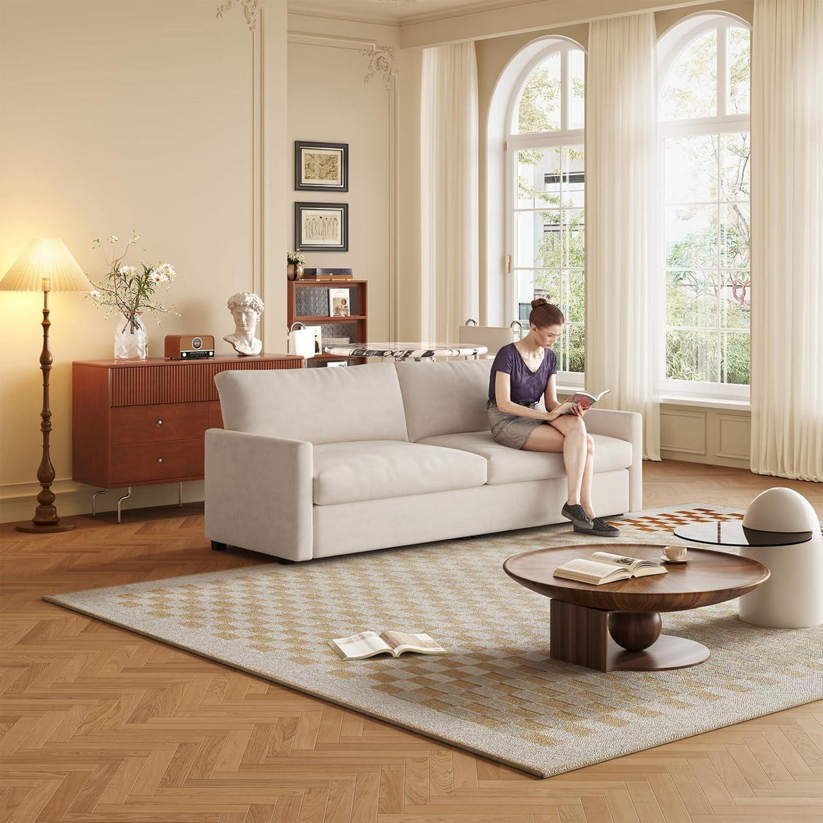 3-Sitzer Stoffsofa Cremeweiß – Modernes Wohnzimmer Sofa