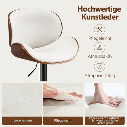 Barhocker Set 2er – Höhenverstellbar, Holz, Weiß in Lederoptik