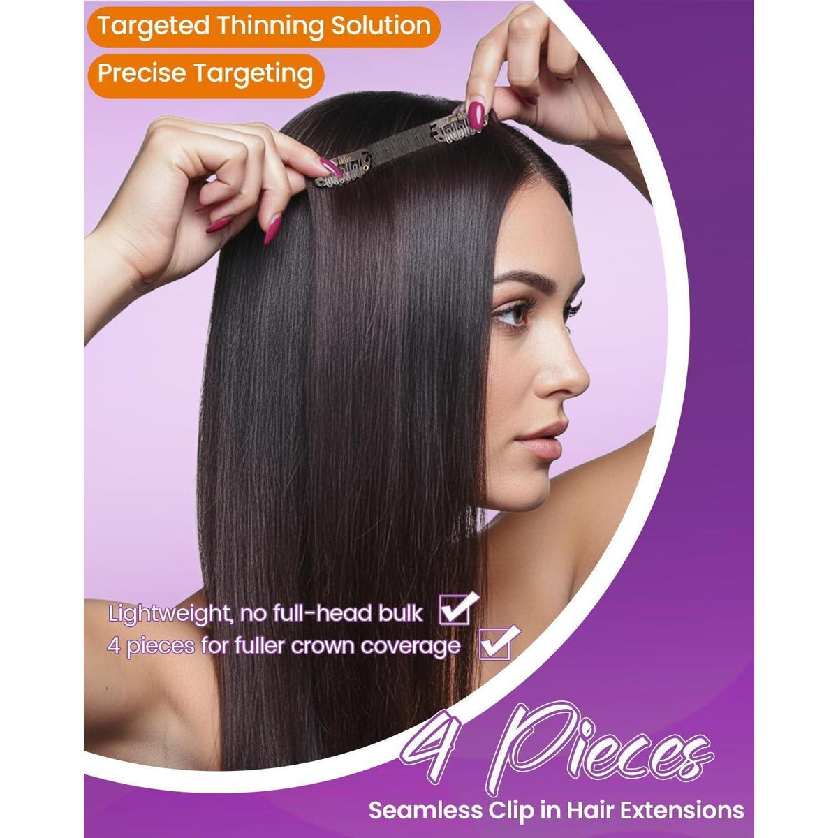 Clip in Haarverlängerung Echthaar Schwarz Silber 55cm
