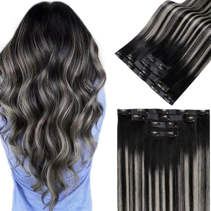 Echthaar Clip-Ins Schwarz/Braun/Blond – 40cm, 80g