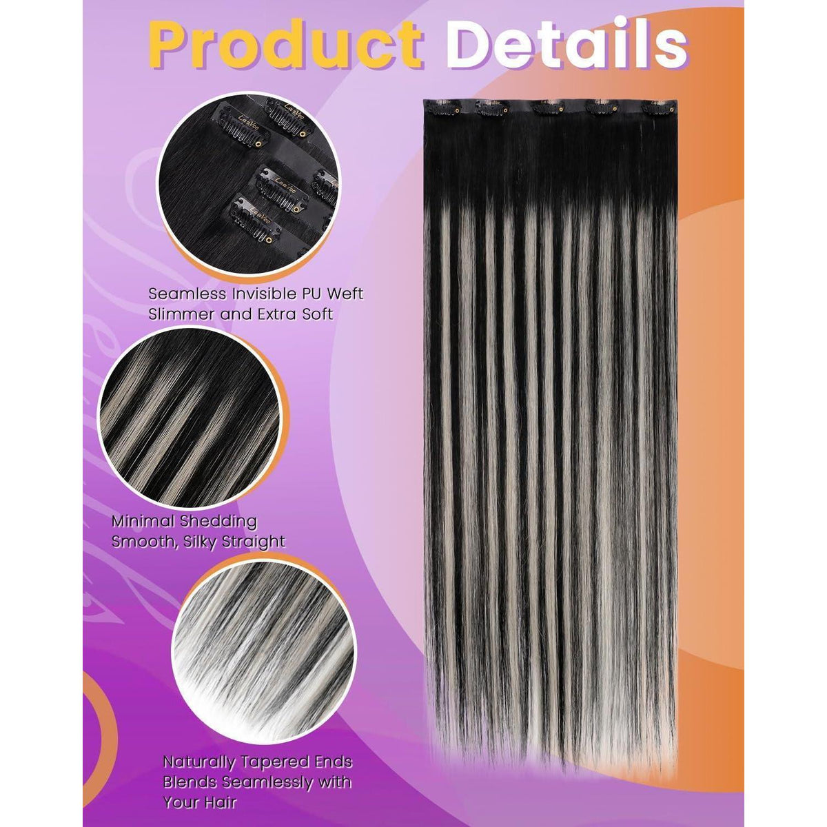 Echthaar Clip-Ins Schwarz/Braun/Blond – 40cm, 80g