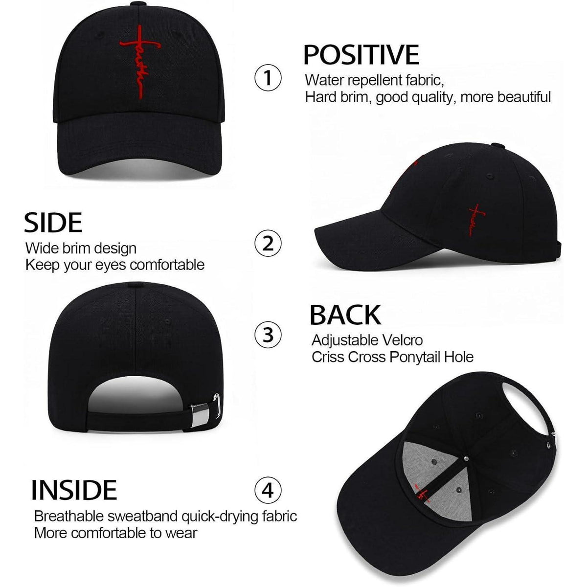 Baseball Cap Damen Herren – Verstellbare Sonnenkappe Schwarz