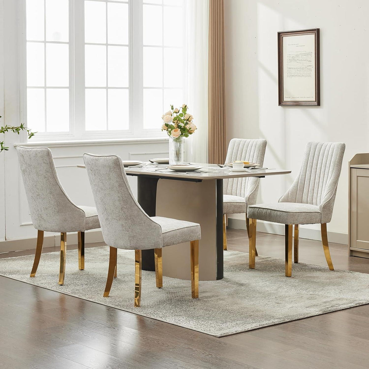 Bequeme Esszimmerstühle 2er-Set, Beige mit Goldbeinen