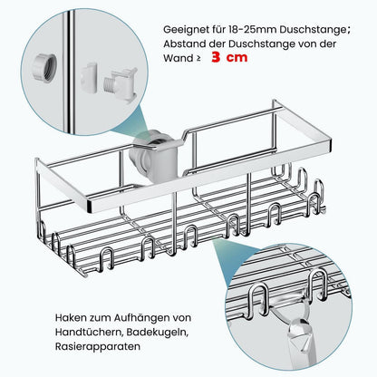 Duschablage 2er-Set für runde Stange – mit 24 Haken & viel Stauraum